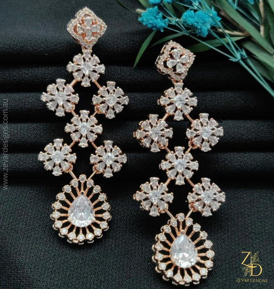 Zevar Designs Indo-Western Earrings Rose Gold AD Earrings