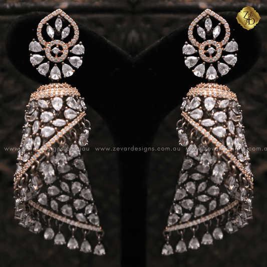 Zevar Designs Indo-Western Earrings Rose Gold AD Jhumki