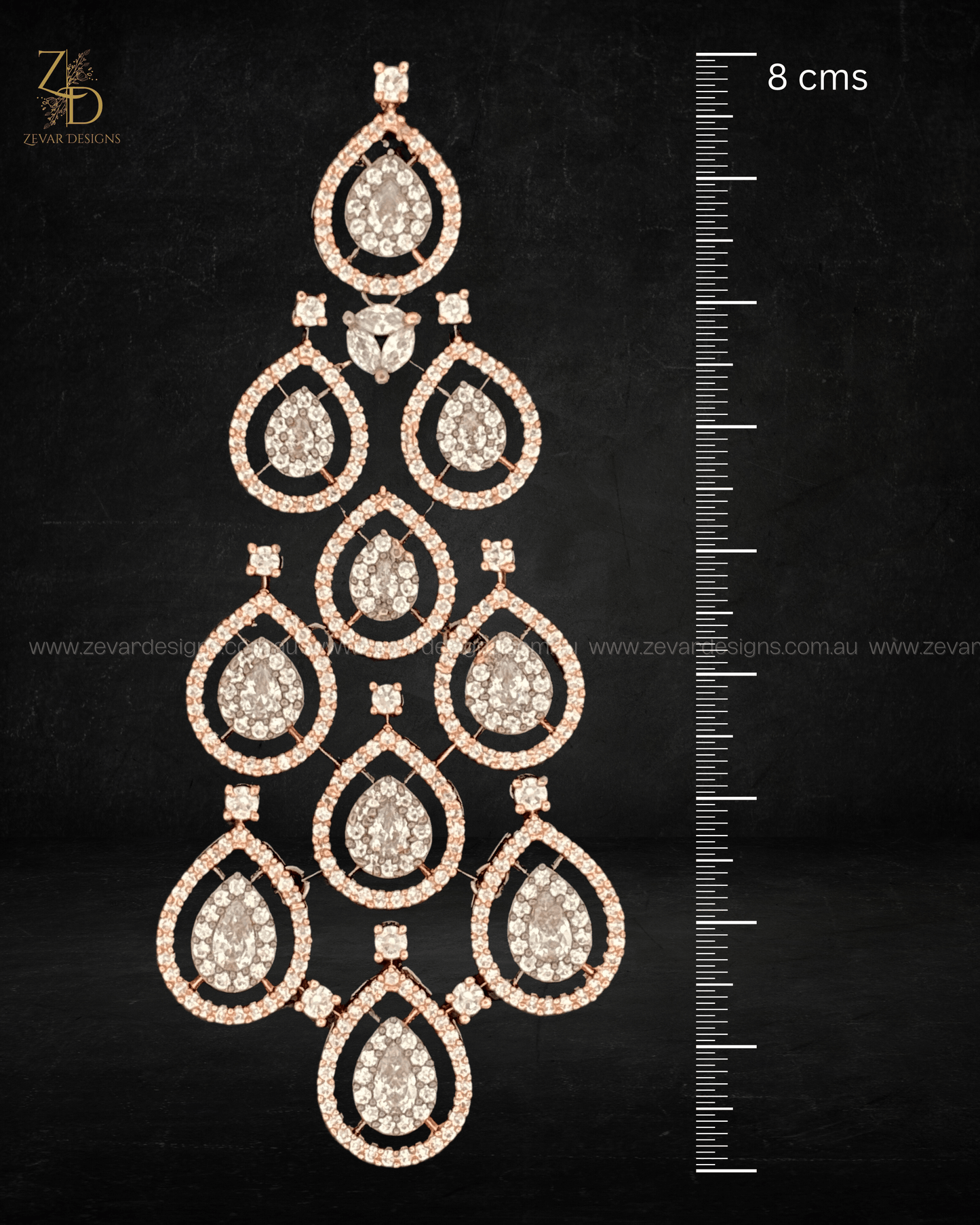 Zevar Designs Indo-Western Earrings Rose Gold/Black Finish AD Earrings