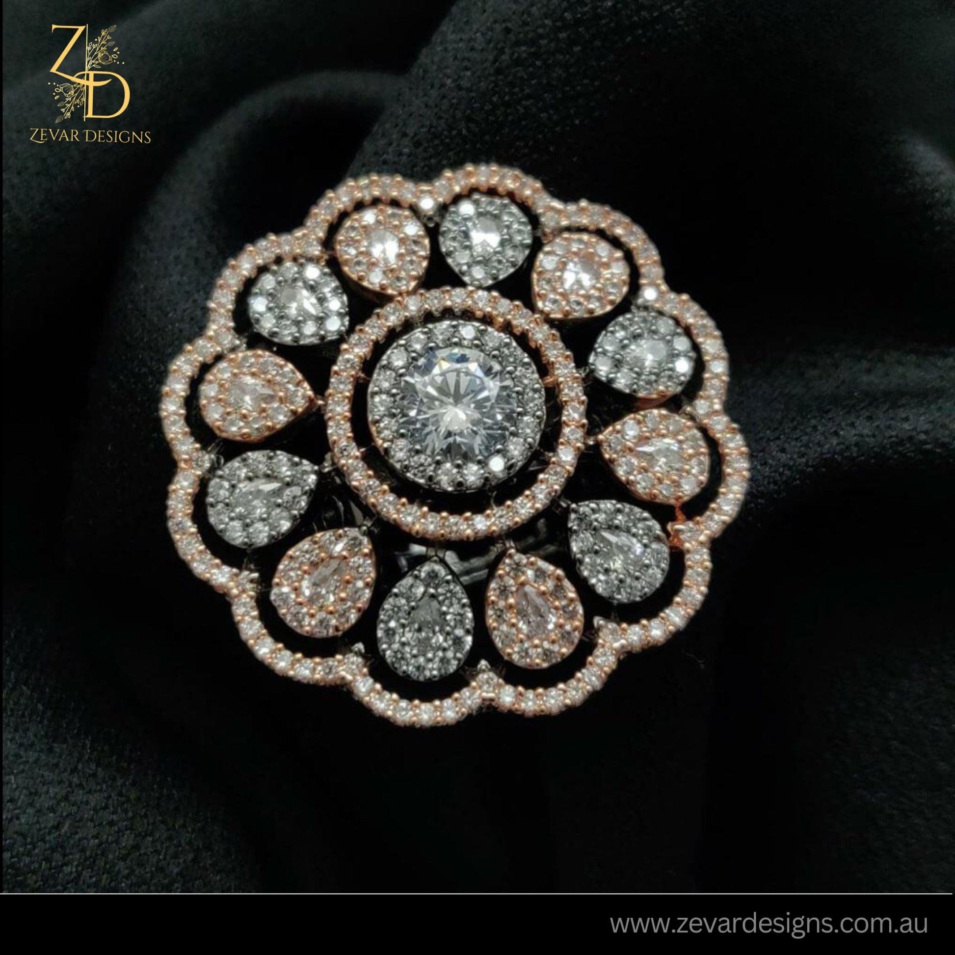Zevar Designs Rings - AD Rose Gold & Black Finish AD Ring