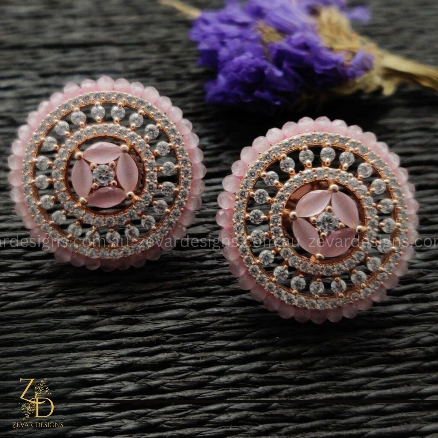 Zevar Designs Indo-Western Earrings Rose Gold Pink Studs