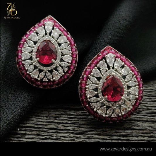 Zevar Designs Indo-Western Earrings Ruby AD Studs