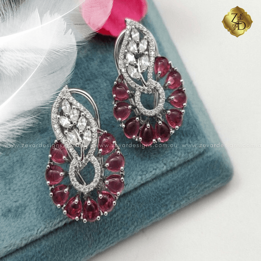 Zevar Designs Indo-Western Earrings Ruby Red AD Studs