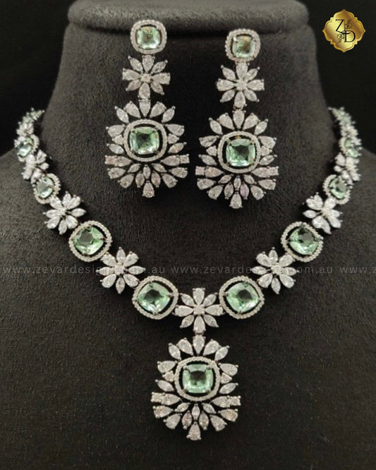Zevar Designs Necklace Sets - AD ‘SABYASACHI’ inspired Necklace set - Crystal Mint