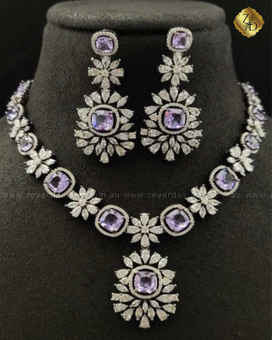 Zevar Designs Necklace Sets - AD ‘SABYASACHI’ inspired Necklace set - Crystal Purple