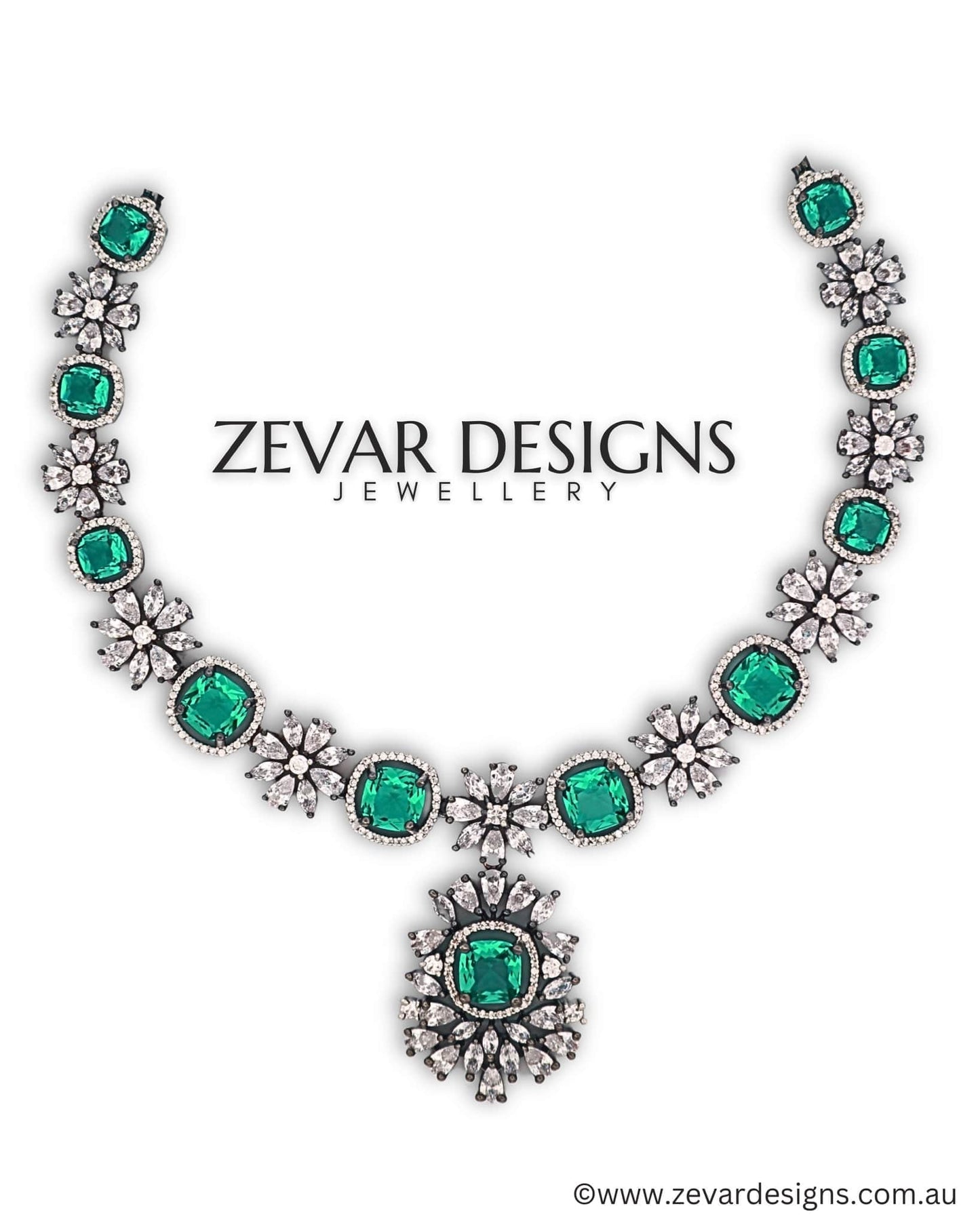 Zevar Designs Necklace Sets - AD ‘SABYASACHI’ inspired Necklace set - Rama Green