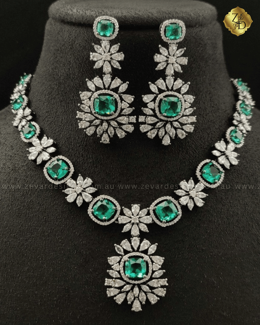 Zevar Designs Necklace Sets - AD ‘SABYASACHI’ inspired Necklace set - Rama Green