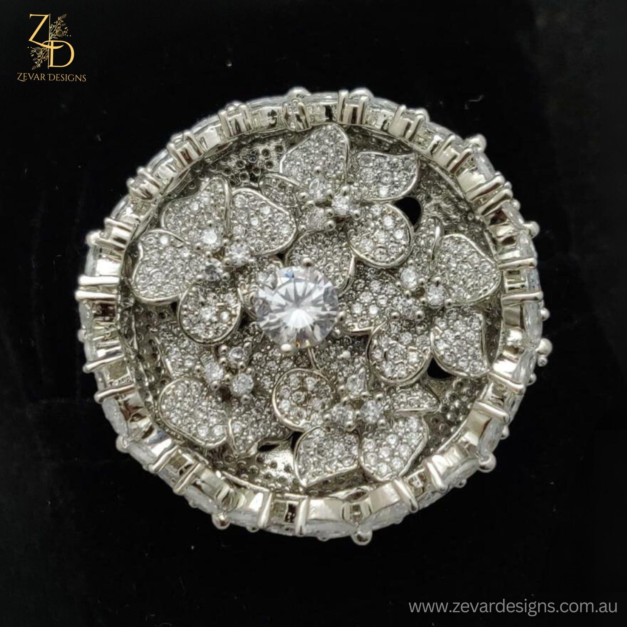 Fine Rhodium Statement Fine AD Ring - White Rhodium Finish | Zevar Designs ...