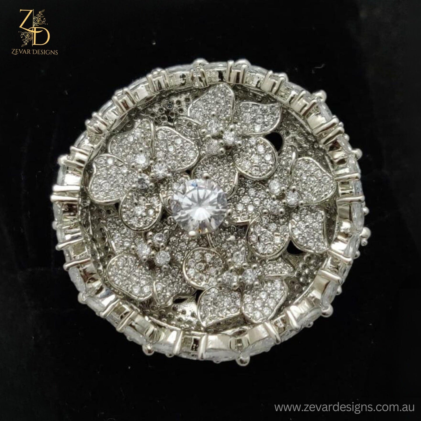 Zevar Designs Rings - AD Statement Fine AD Ring - White Rhodium Finish