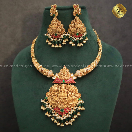 Zevar Designs South Indian Temple Jadau Hasli Necklace Set
