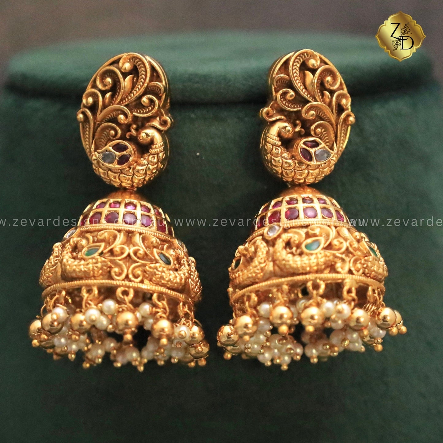 Zevar Designs South Indian Temple Jadau South Indian Style Long Necklace Set with Jhumki