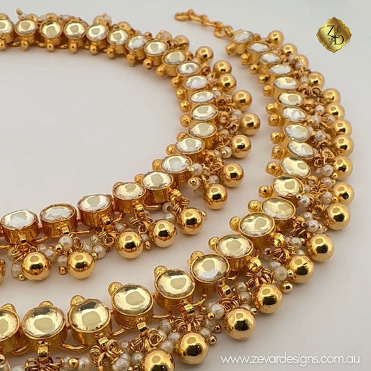 Zevar Designs Accessories Traditional Anklets Kundan - Gold Beads