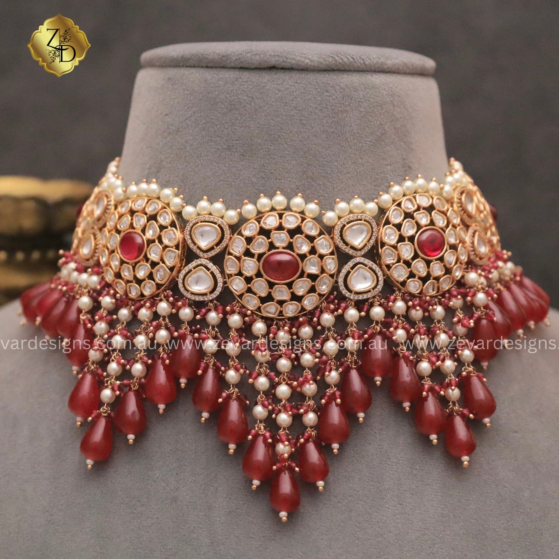 Polki Choker Tyaani Choker 'TYAANI' Inspired Polki Choker Set Ruby Red