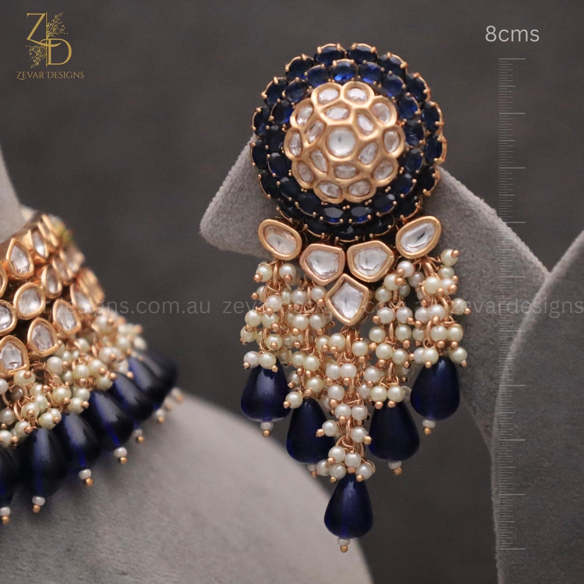 Zevar Designs Designer Necklace Sets TYAANI inspired Polki Choker Set -Sapphire Blue