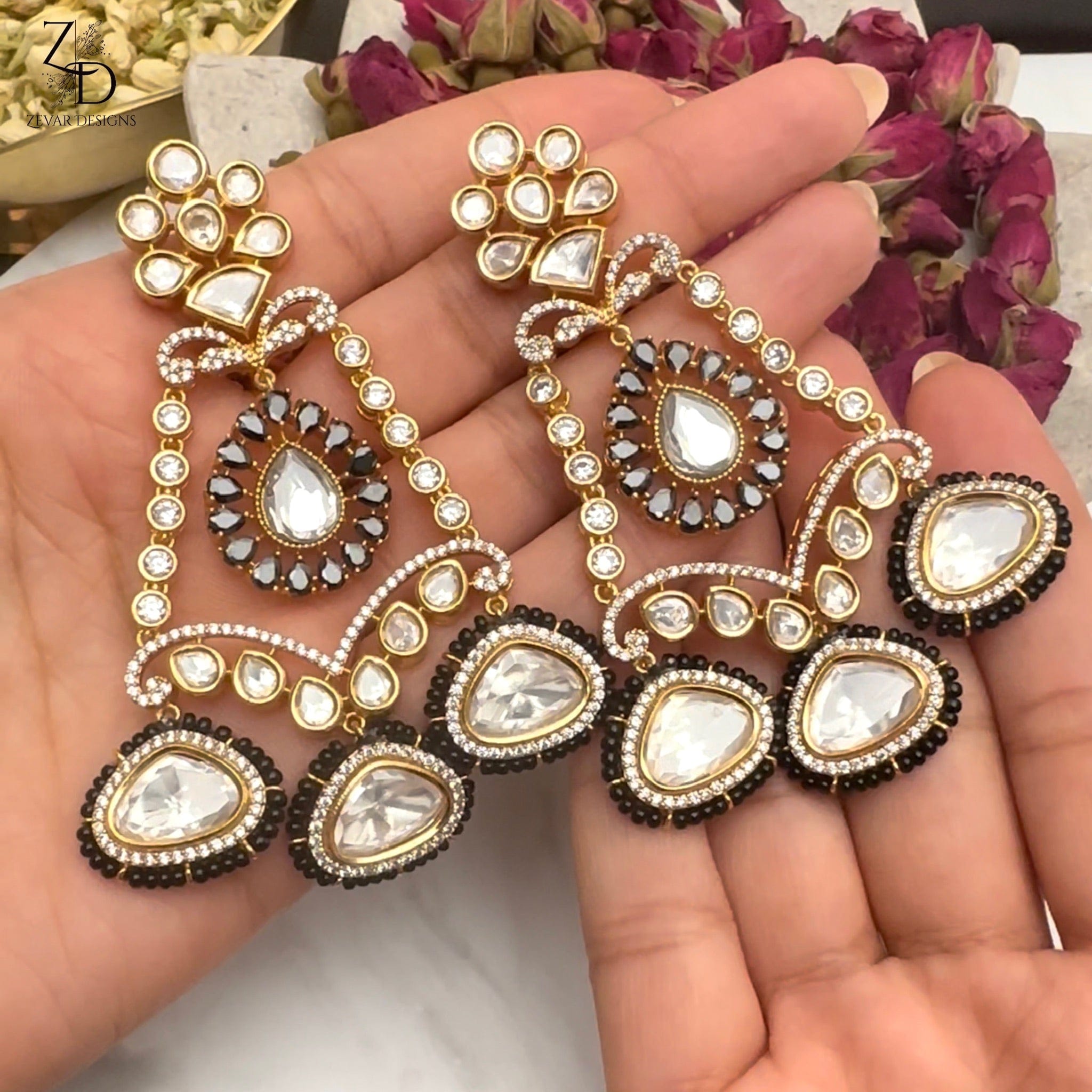 Fancy Style Party wear Black Rodium Polsih Designer Kundan Jewellery Kundan  Earring Tops Studs - Imitation Jewellery Online / Artificial Jewelry  Shopping for Womens