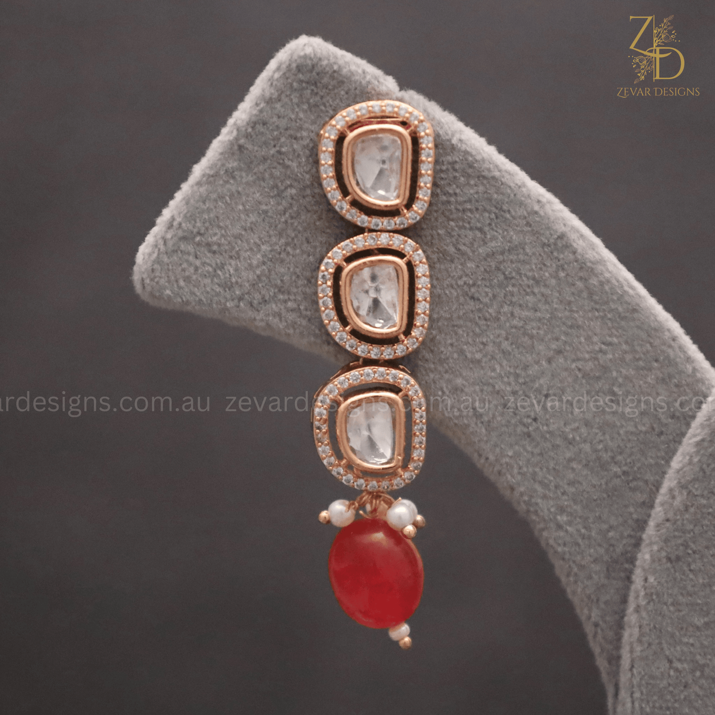 Zevar Designs Necklace Sets Uncut Polki Lightweight & Stylish AD Necklace Set - Ruby Red