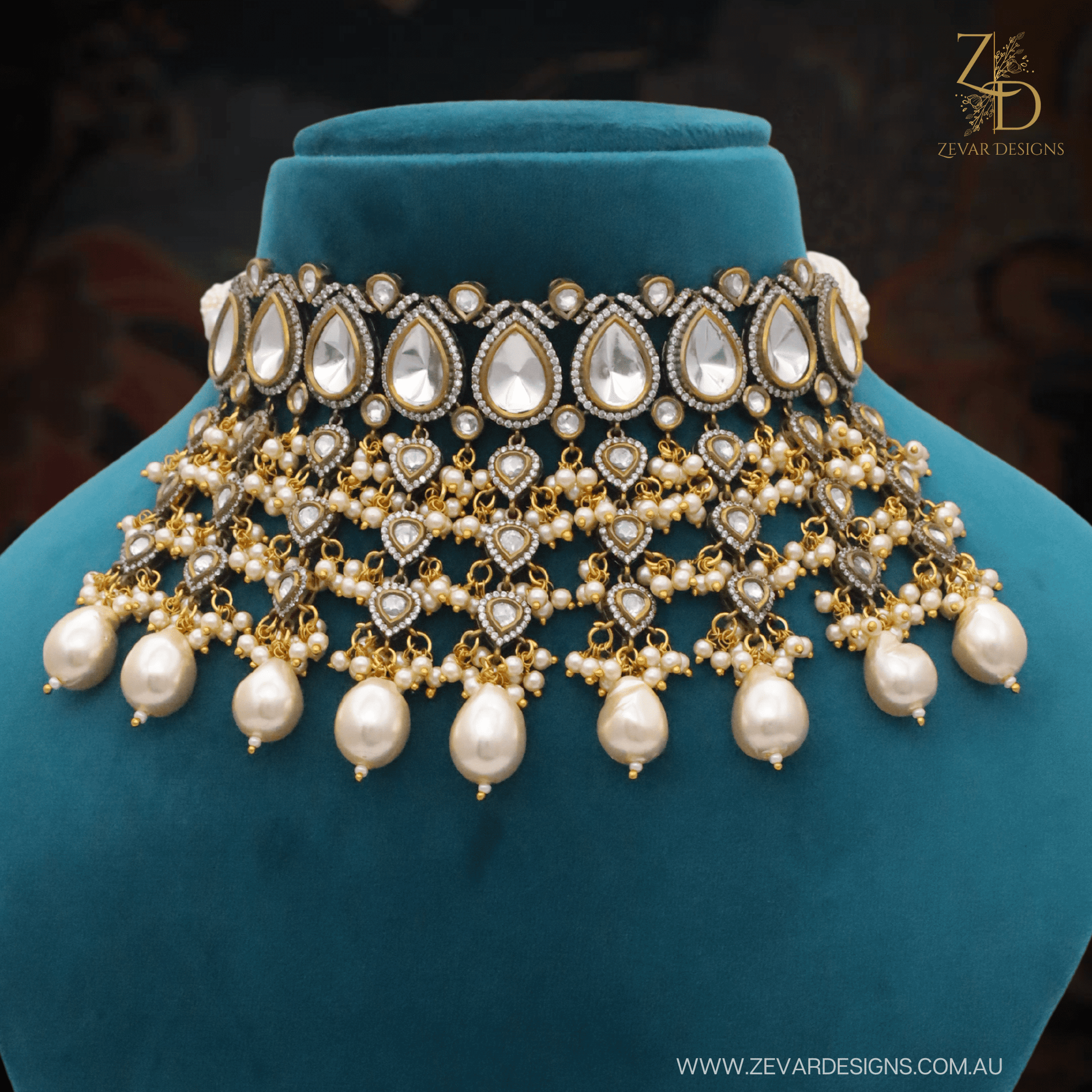 Victorian Antique Uncut Polki Choker Set Pearls