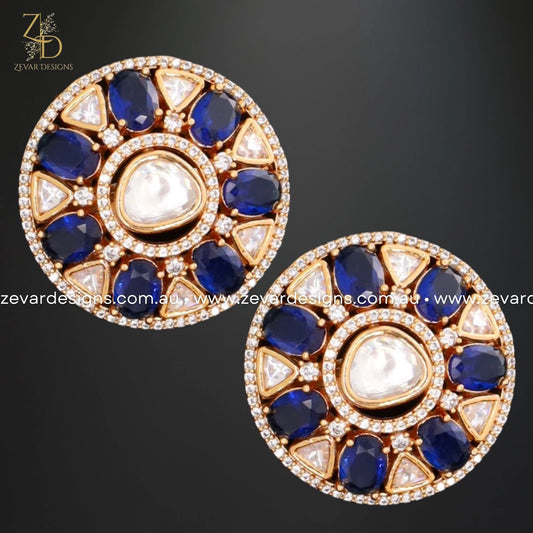 Zevar Designs Kundan Studs AD and Kundan Polki Studs - Blue