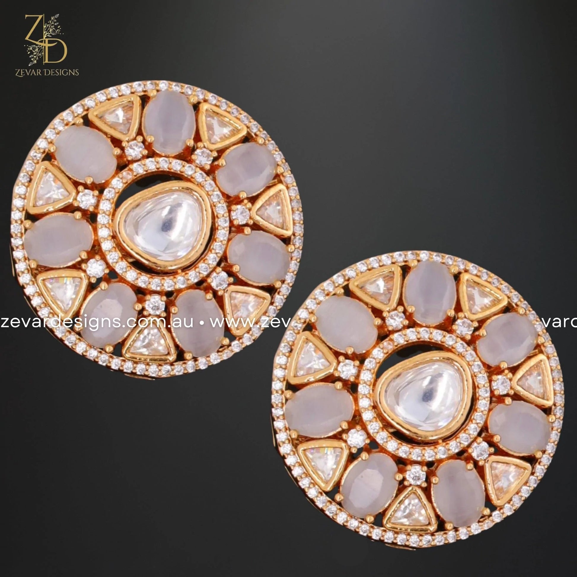 Zevar Designs Kundan Studs AD and Kundan Polki Studs - Grey