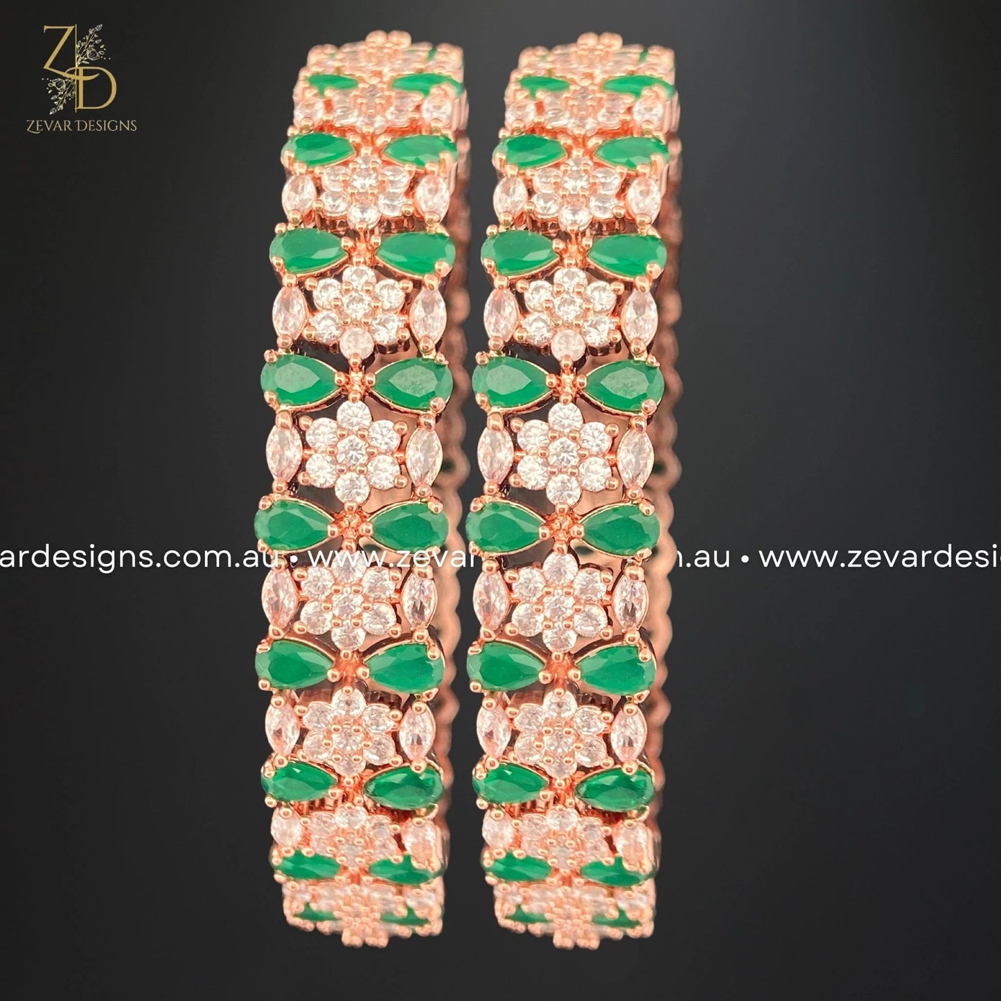 Zevar Designs Bangles & Bracelets - AD AD Bangles - Green and Rose Gold