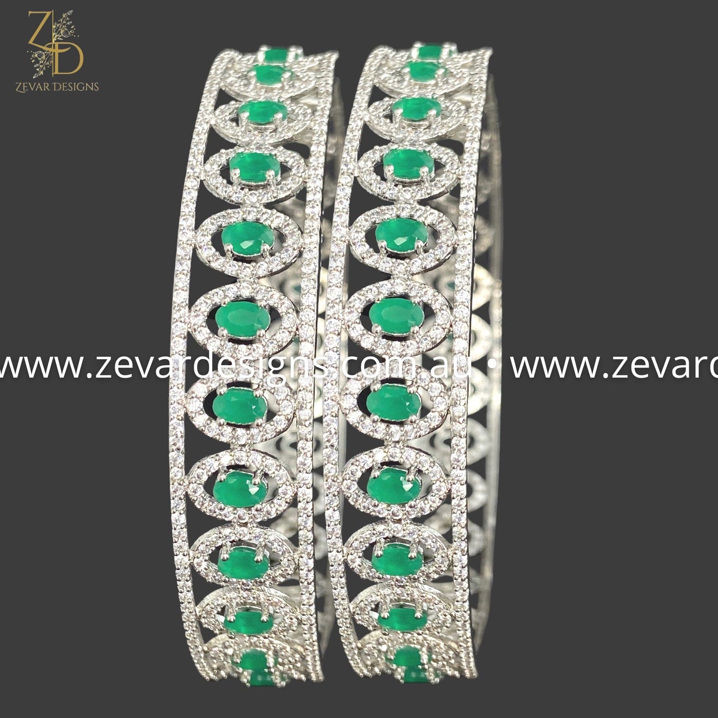 Zevar Designs Bangles & Bracelets - AD AD Bangles - Green and White Rhodium