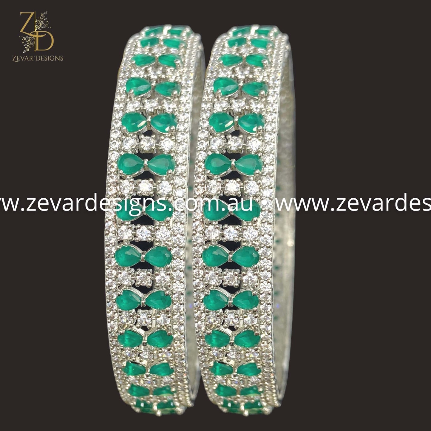 Zevar Designs Bangles & Bracelets - AD AD Bangles - Green and White Rhodium