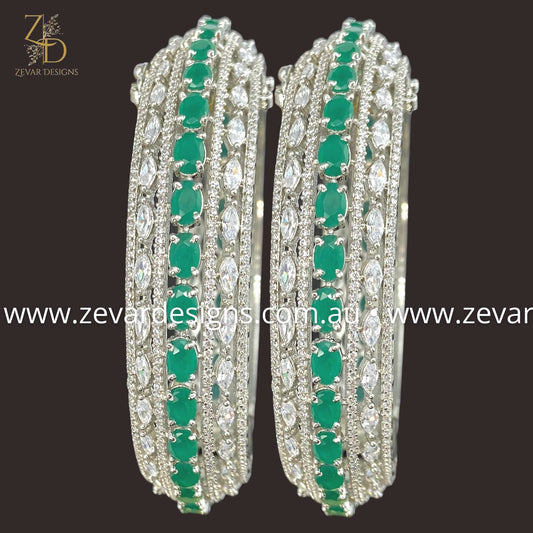 Zevar Designs Bangles & Bracelets - AD AD Bangles - Green and White Rhodium