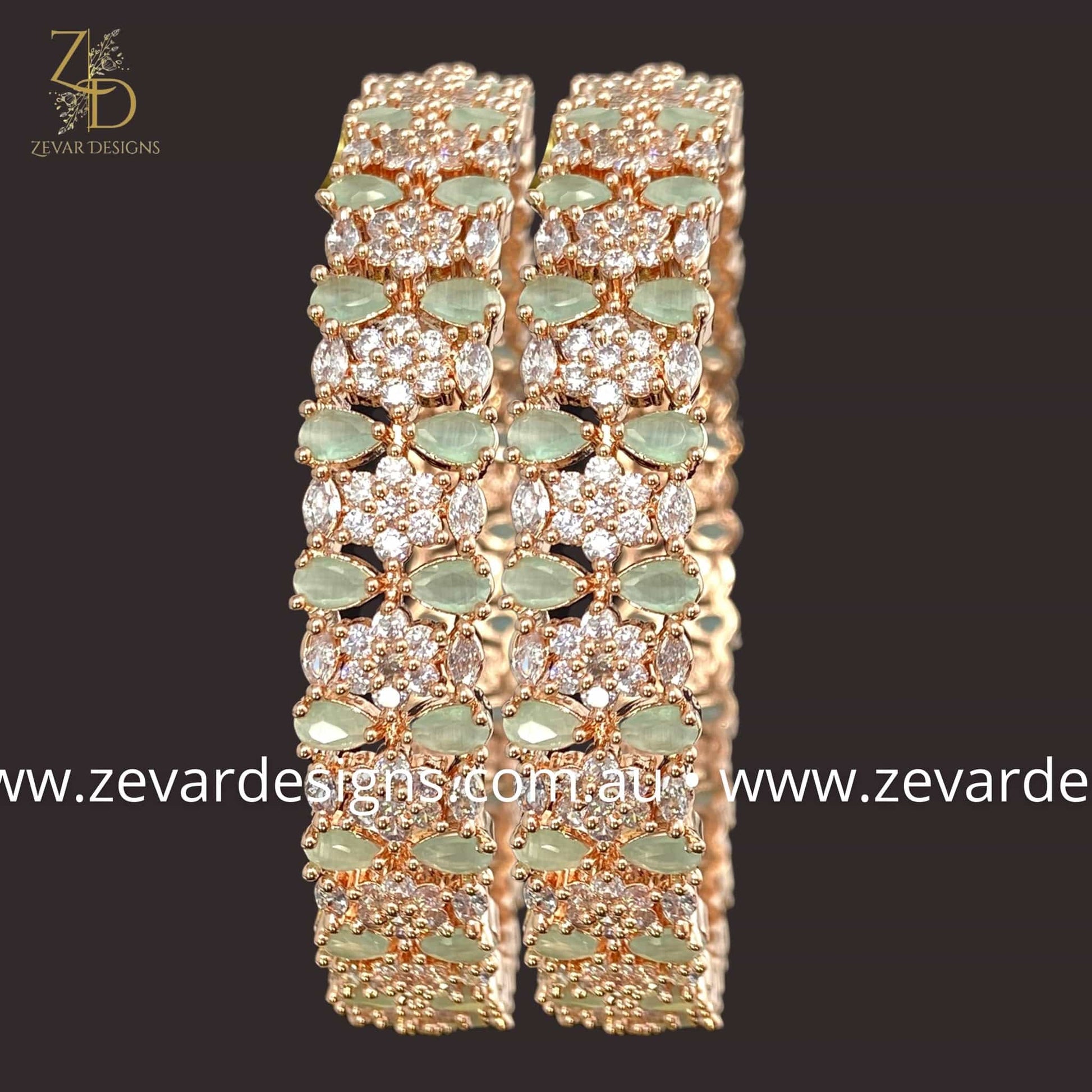 Zevar Designs Bangles & Bracelets - AD AD Bangles - Mint and Rose Gold