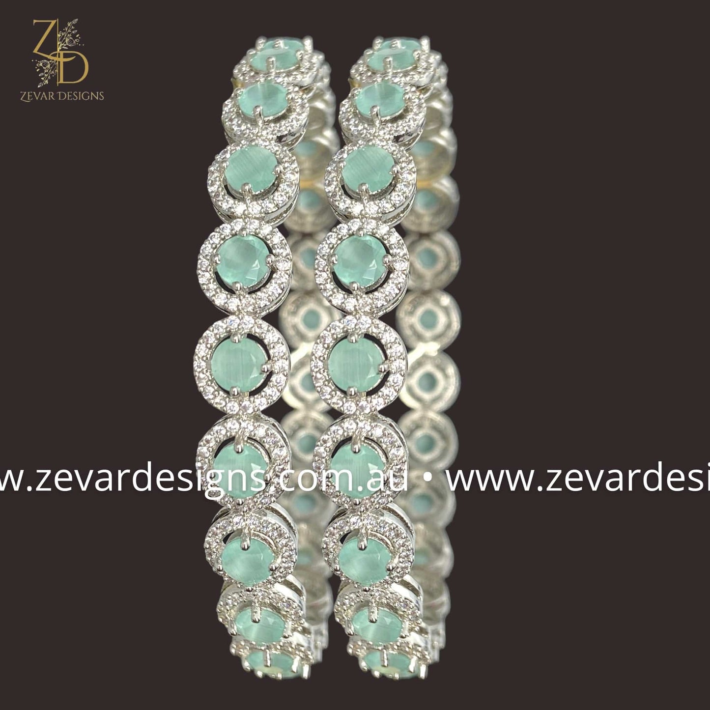 Zevar Designs Bangles & Bracelets - AD AD Bangles - Mint and White Rhodium