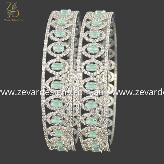 Zevar Designs Bangles & Bracelets - AD AD Bangles - Mint and White Rhodium