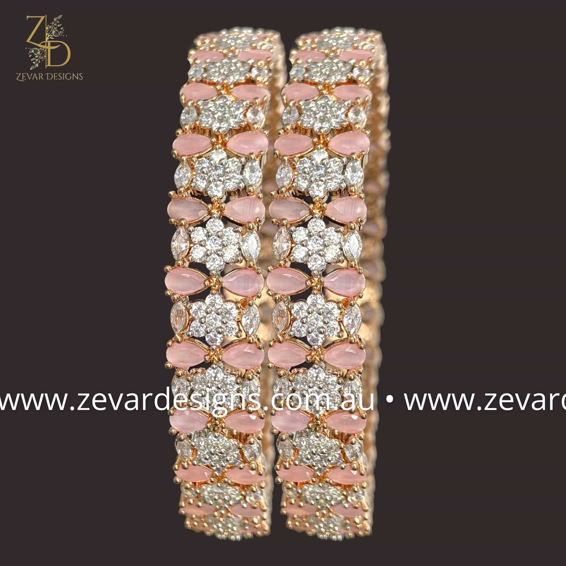 Zevar Designs Bangles & Bracelets - AD AD Bangles - Pink and Rose Gold
