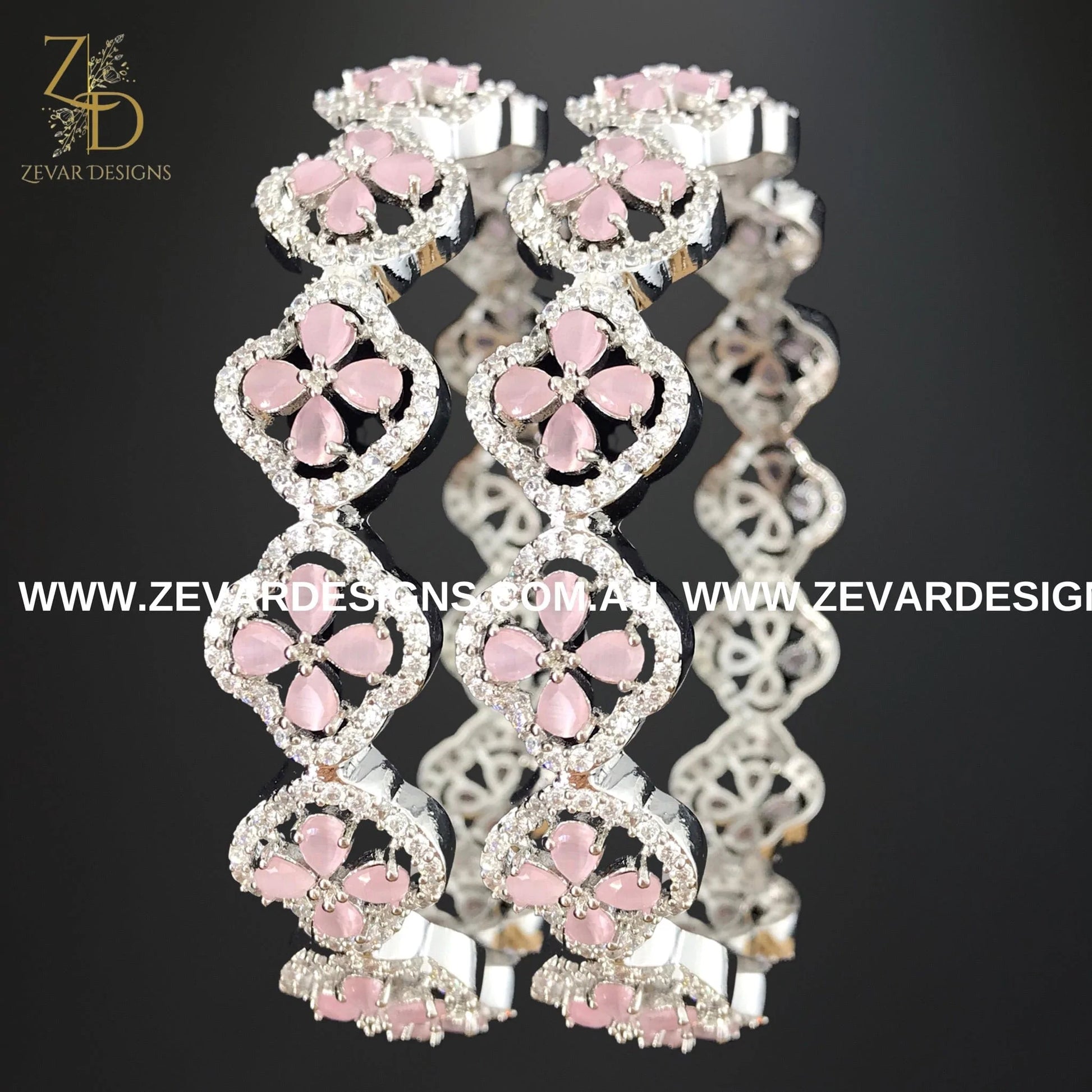 Zevar Designs Bangles & Bracelets - AD AD Bangles - Pink and White Rhodium