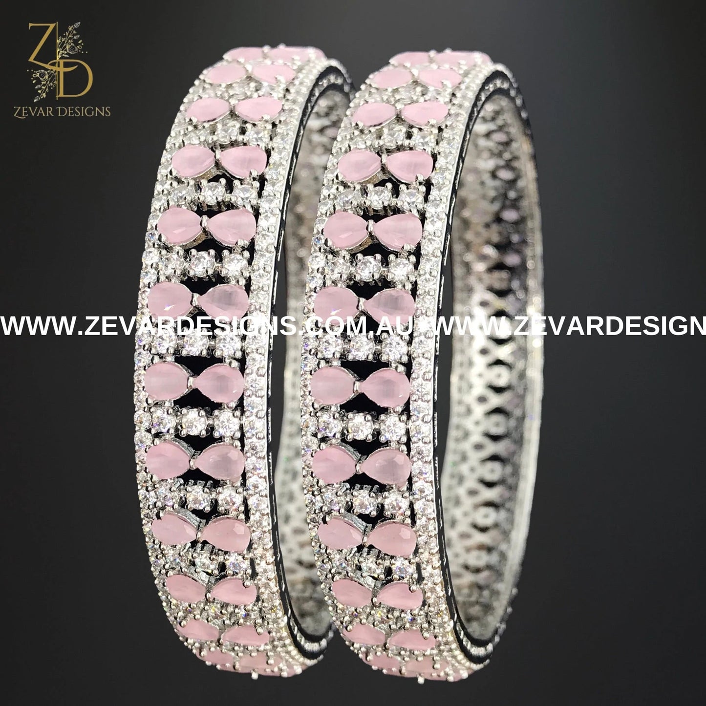 Zevar Designs Bangles & Bracelets - AD AD Bangles - Pink and White Rhodium