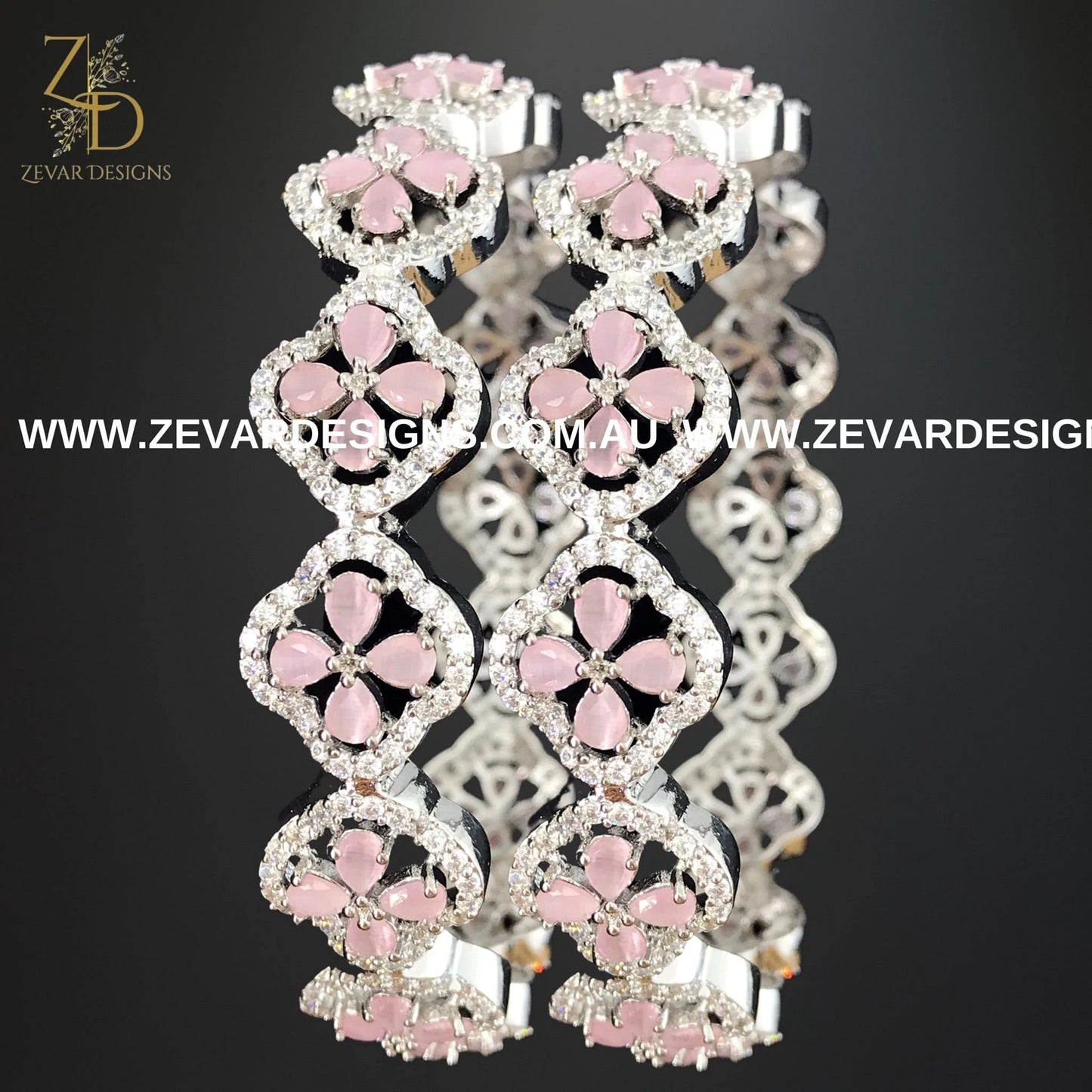 Zevar Designs Bangles & Bracelets - AD AD Bangles - Pink and White Rhodium