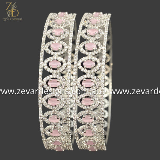 Zevar Designs Bangles & Bracelets - AD AD Bangles - Pink and White Rhodium