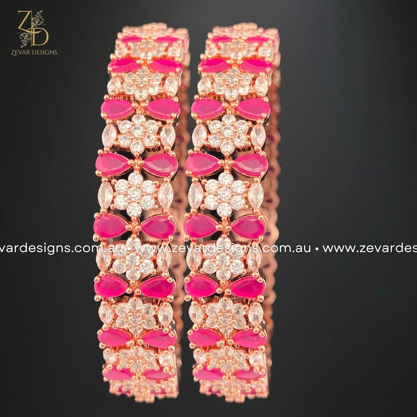 Zevar Designs Bangles & Bracelets - AD AD Bangles - Ruby and Rose Gold