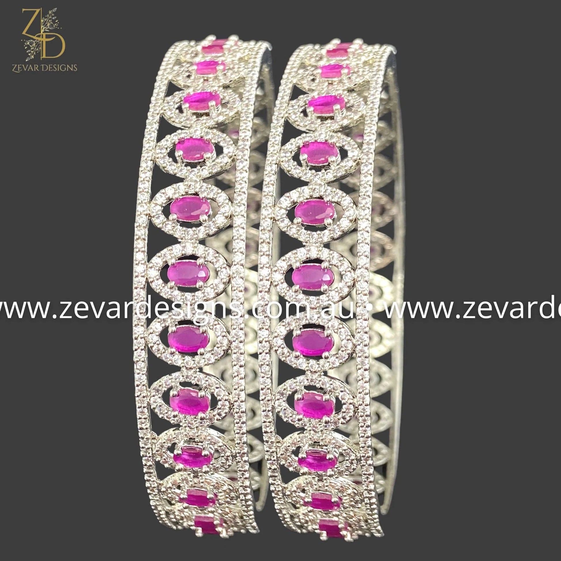 Zevar Designs Bangles & Bracelets - AD AD Bangles - Ruby and White Rhodium