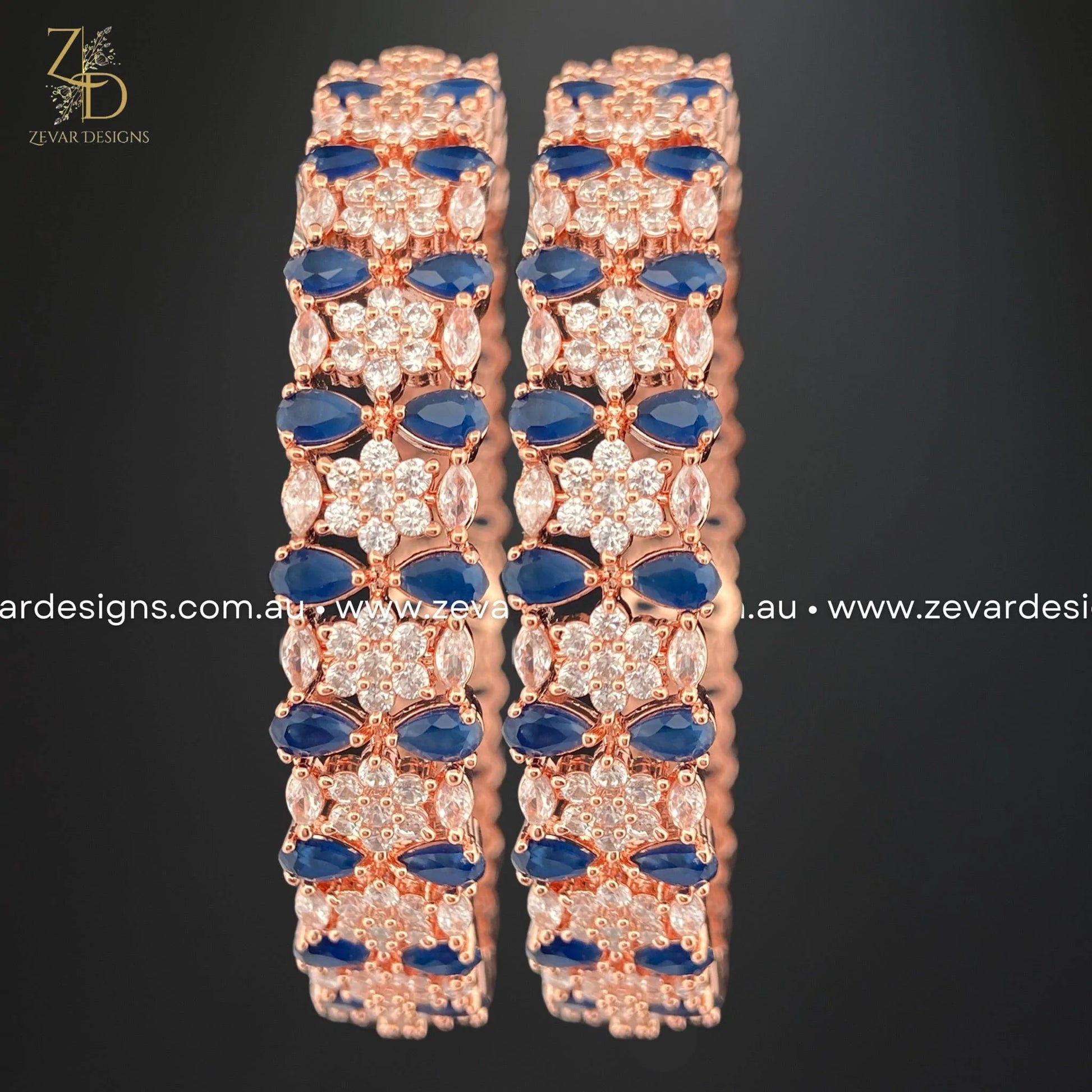 Zevar Designs Bangles & Bracelets - AD AD Bangles - Sapphire and Rose Gold