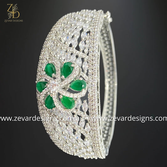 Zevar Designs Bangles & Bracelets - AD AD Bracelet in White Rhodium and Emerald Green
