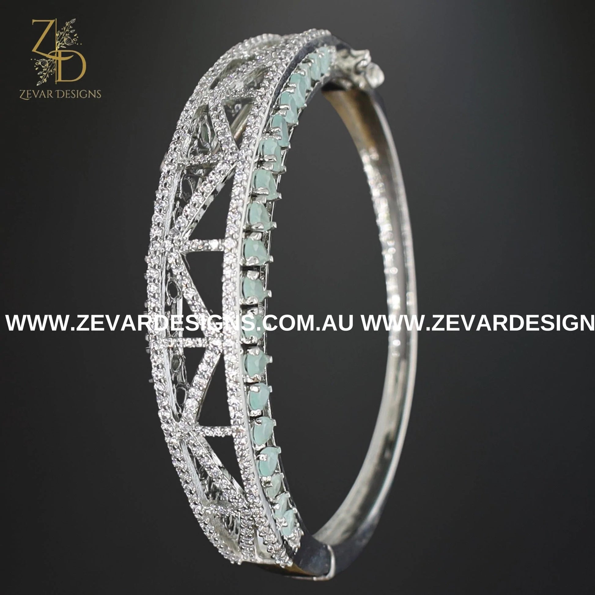 Zevar Designs Bangles & Bracelets - AD AD Bracelet in White Rhodium and Mint