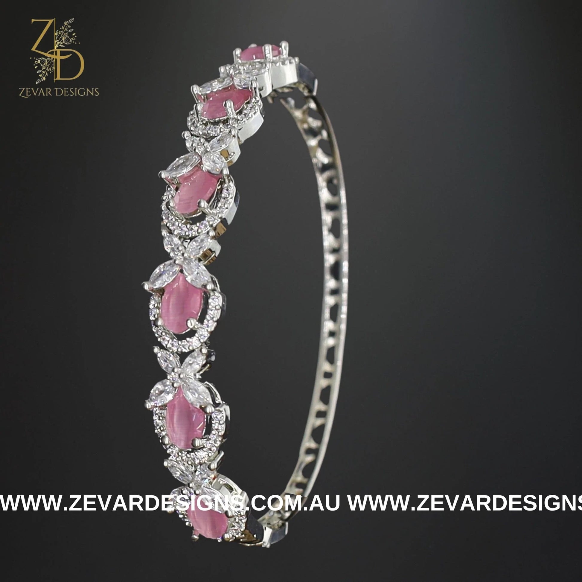 Zevar Designs Bangles & Bracelets - AD AD Bracelet in White Rhodium and Pink