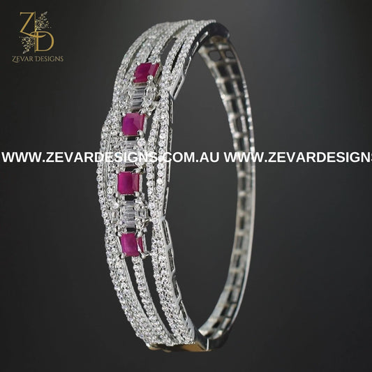 Zevar Designs Bangles & Bracelets - AD AD Bracelet in White Rhodium and Ruby Red