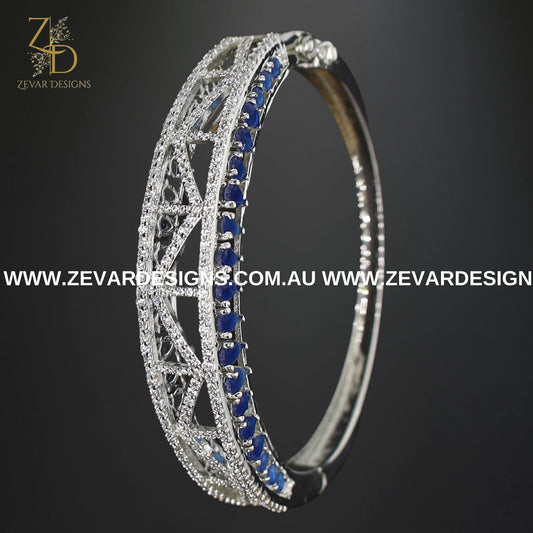 Zevar Designs Bangles & Bracelets - AD AD Bracelet in White Rhodium and Sapphire Blue