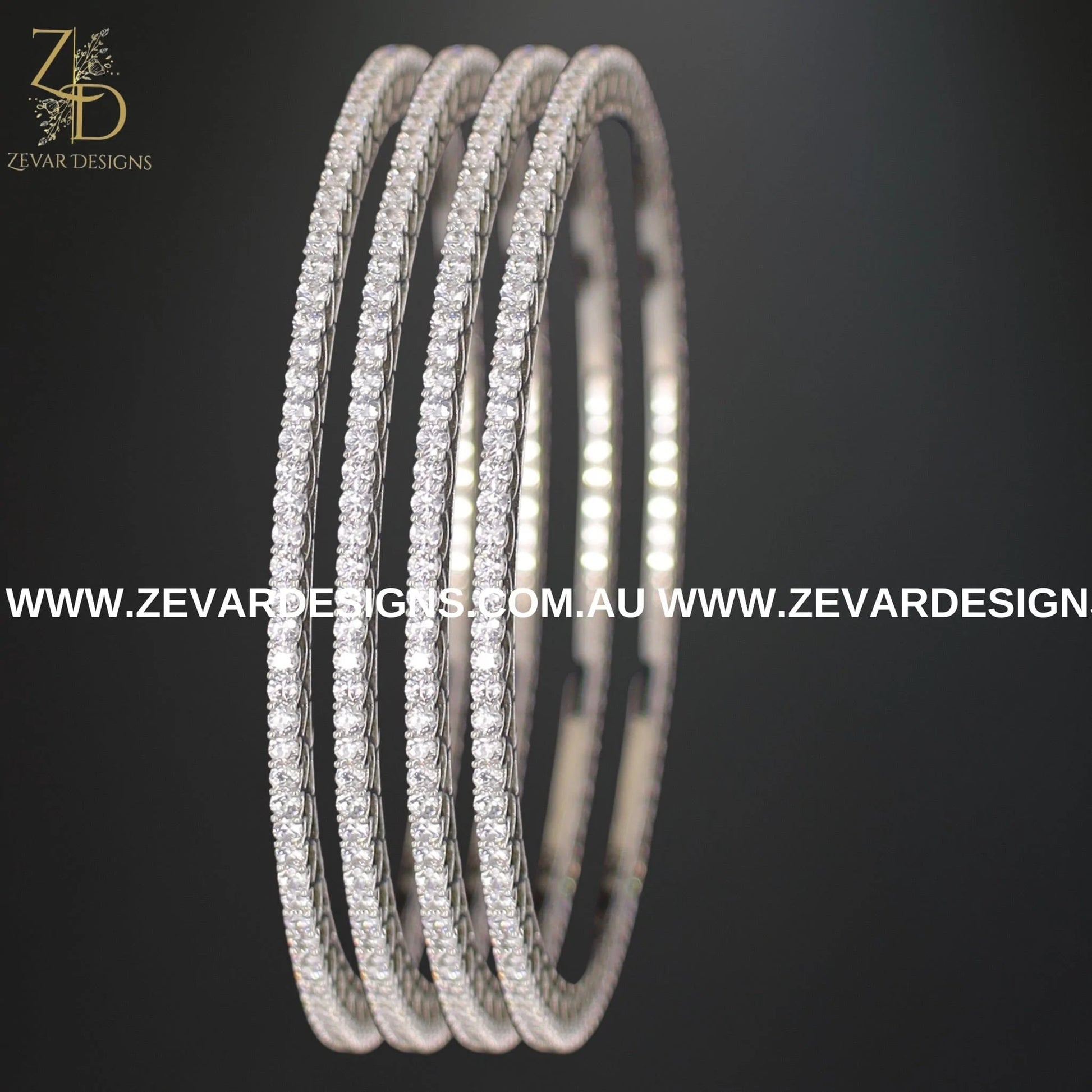 Zevar Designs Bangles & Bracelets - AD AD Single Line Bangles in White Rhodium