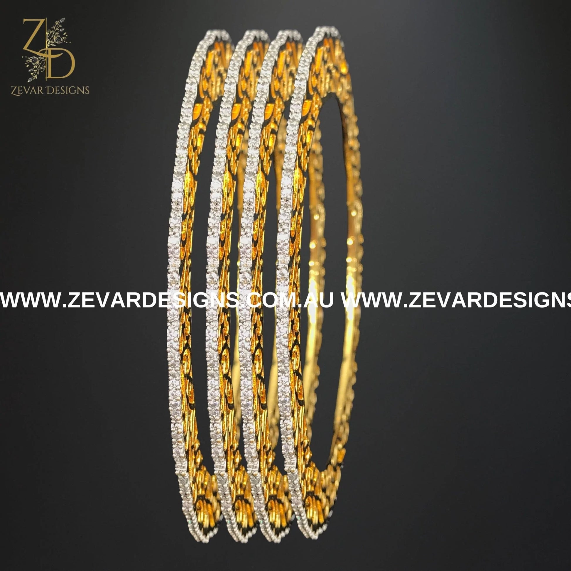 Zevar Designs Bangles & Bracelets - AD AD Single Line Bangles with Broad Gold Rim