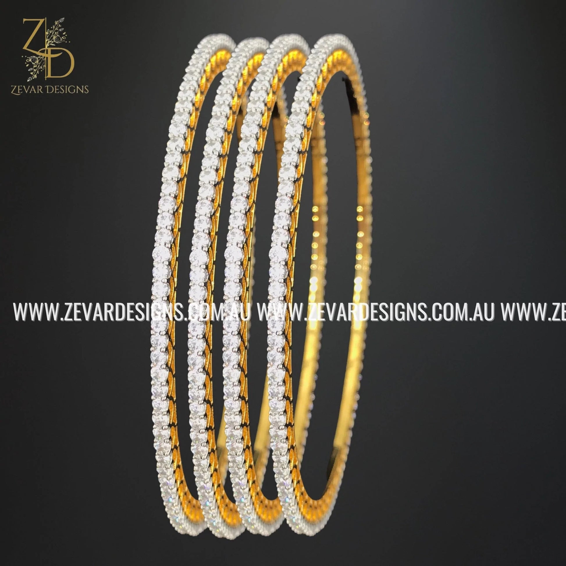 AD Single Line Bangles with Gold Rim