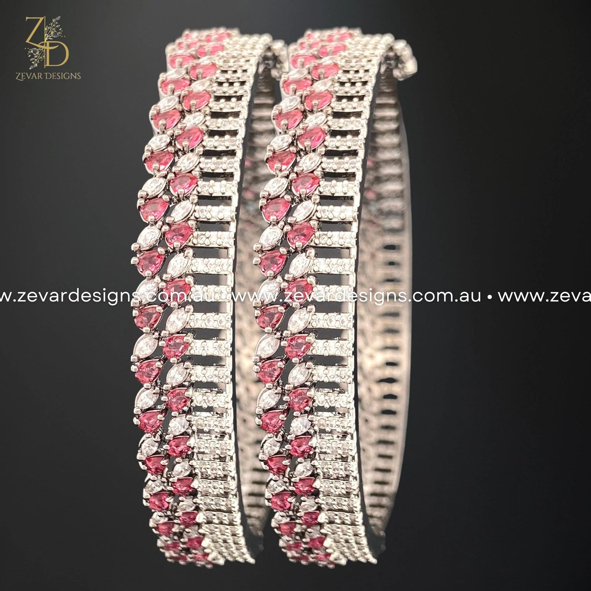 Zevar Designs Bangles & Bracelets - AD AD/Zircon Bangles in Black Rhodium - Ruby