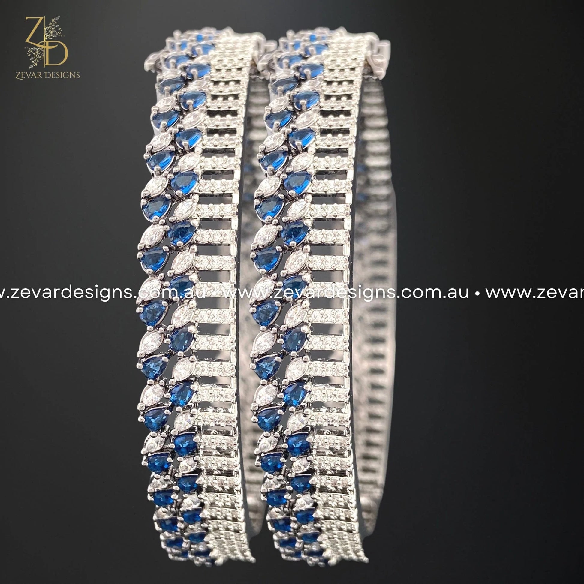 Zevar Designs Bangles & Bracelets - AD AD/Zircon Bangles in Black Rhodium - Sapphire Blue