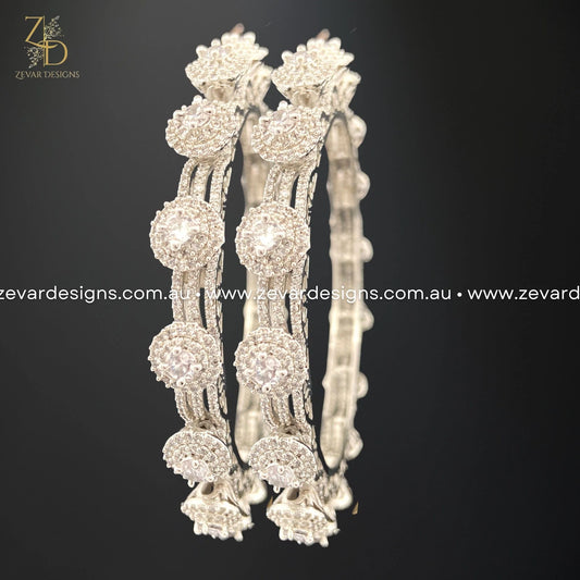 Zevar Designs Bangles & Bracelets - AD AD/Zircon Bangles in White Rhodium