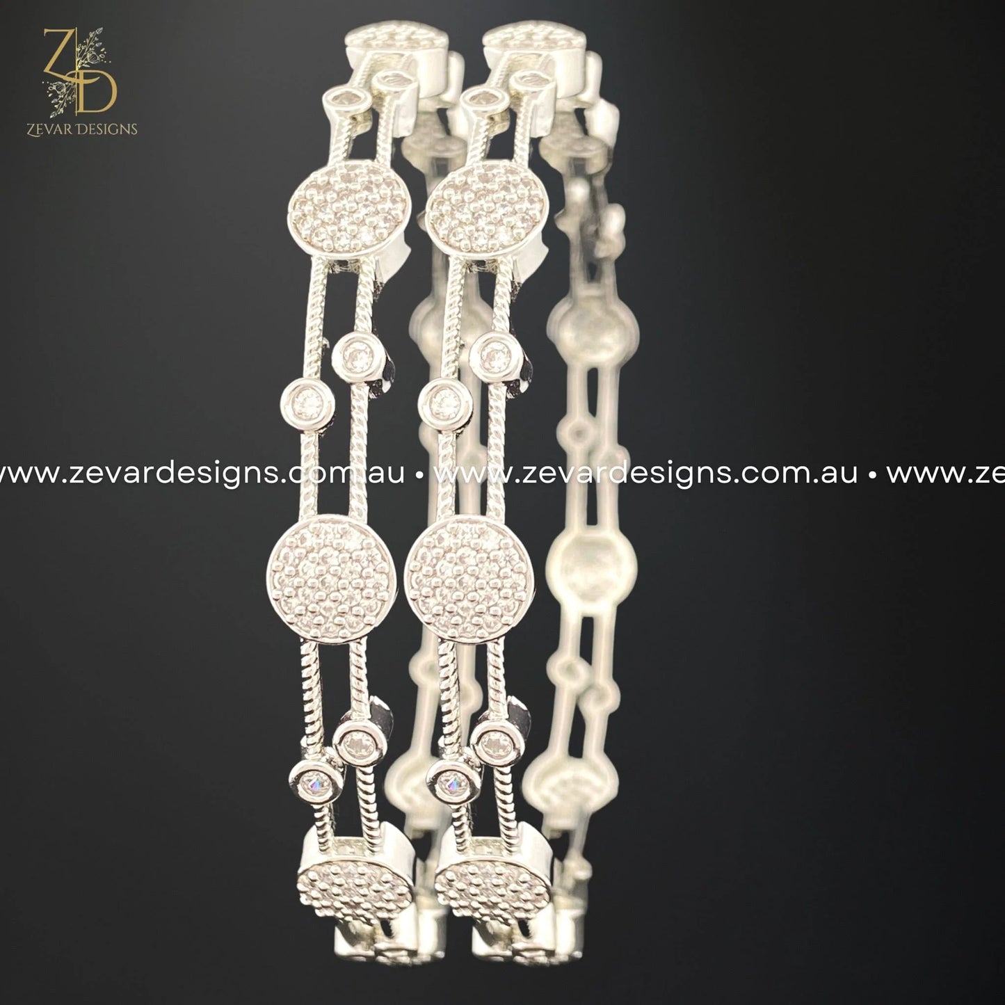 Zevar Designs Bangles & Bracelets - AD AD/Zircon Bangles in White Rhodium